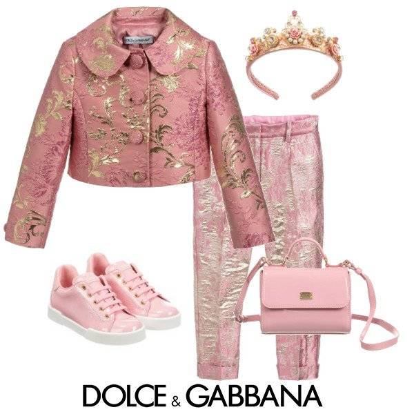 Dolce & Gabbana Girl Mini-Me Pink Gold Silk Jacket & Pants Spring 2020