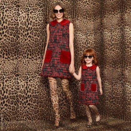Dolce Gabbana Girl Mini Me Red Wool Tweed Velvet Dress