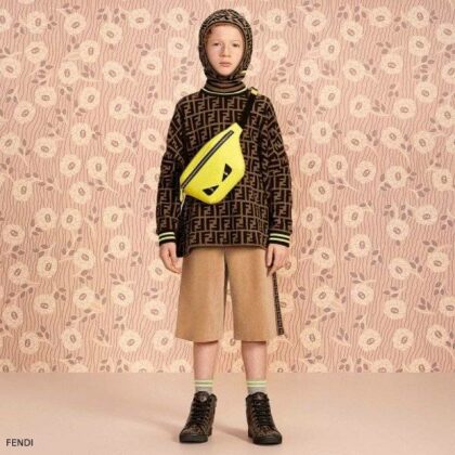 Fendi Boys Brown FF Logo Sweatshirt Beige Velour Long Shorts