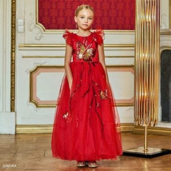 Junona Girl Red Tulle Sequin Butterfly Long Formal Party Dress