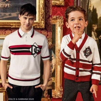 Dolce & Gabbana Boy Mini Me DNA Ivory & Red Logo Cardigan Sweater