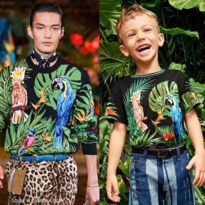Dolce & Gabbana Boys Mini Me Black Cotton Parrots T-Shirt