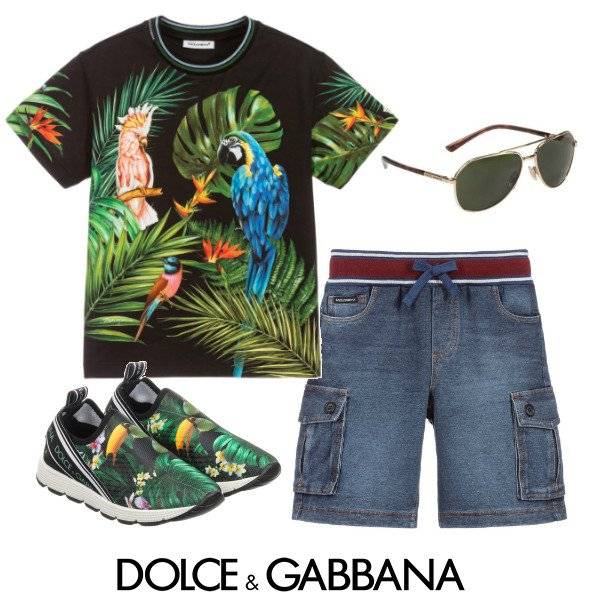 Dolce & Gabbana Boy’s Mini-Me Black Cotton Parrots T-Shirt Spring 2020