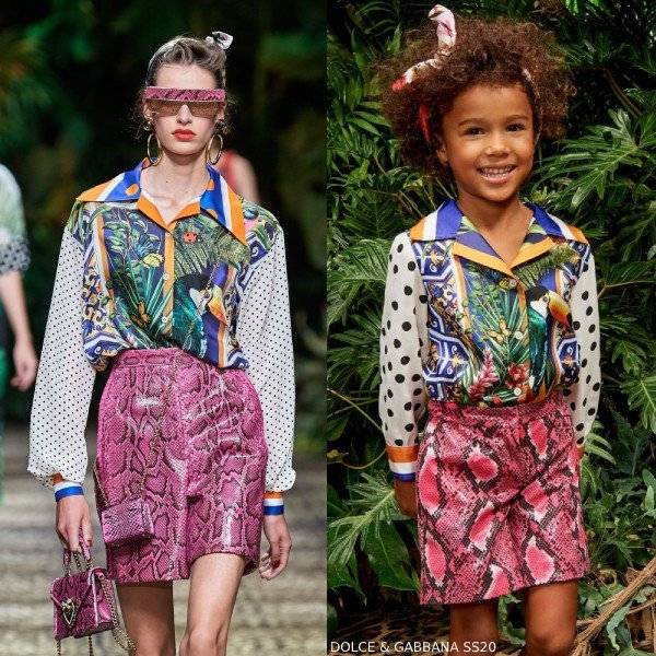 Dolce & Gabbana Girl Mini Me Floral Parrot Shirt Pink Snakeskin Print Shorts