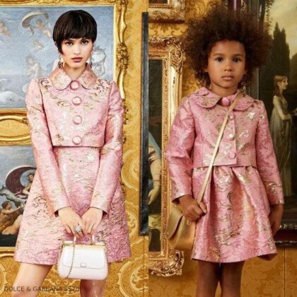 Dolce & Gabbana Girl Mini Me Pink & Gold Brocade Jacket Skirt