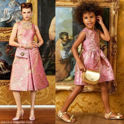 Dolce Gabbana Girl Mini Me Pink Gold Brocade Party Dress SS20
