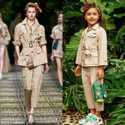 Dolce & Gabbana Girls Mini Me Beige Safari Jacket & Pants