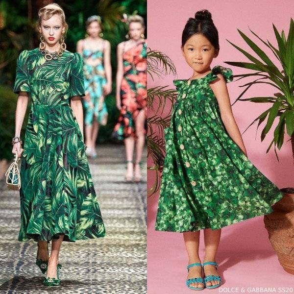 Dolce & Gabbana Girls Mini Me Green Clover Print Runway Dress