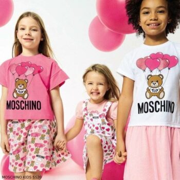 Moschino Girl Pink Bear Balloon Heart Logo T-shirt & Print Skirt