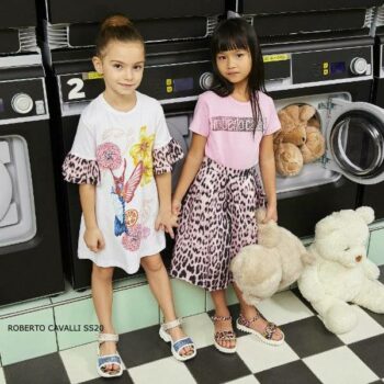 Roberto Cavalli Junior Girls Pink Heritage Jaquar Leopard Print Skirt & Pink Logo T-shirt