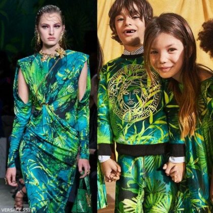 Young Versace Girl Mini Me Green Jungle Print Silk Dress
