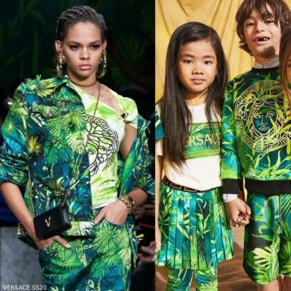 Young Versace Kids Mini Me Green Jungle Print Sweatshirt Shorts
