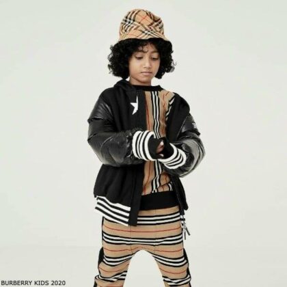 Burberry Boys Mini Me Black Kingdom Star Jacket Beige Stripe Sweatshirt & Joggers