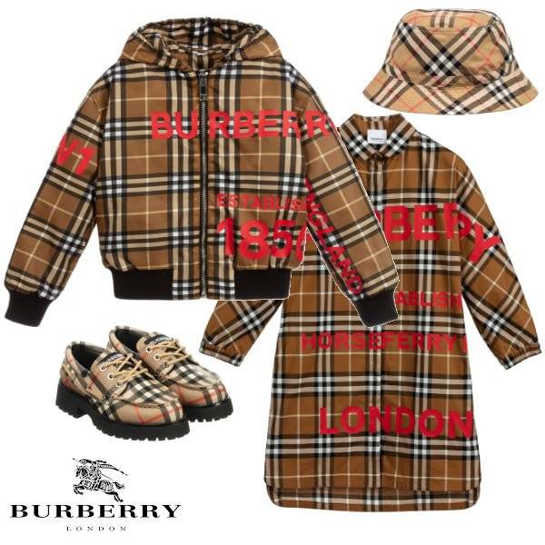 Burberry Girl Mini Me Brown Horseferry Print Check Hooded Jacket Oxford Shirt Dress