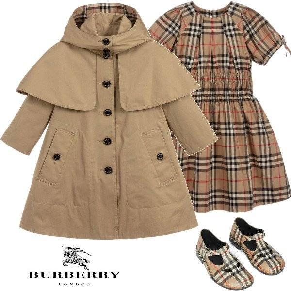 Burberry Girls Beige A-line Trench Coat Check Cotton Dress