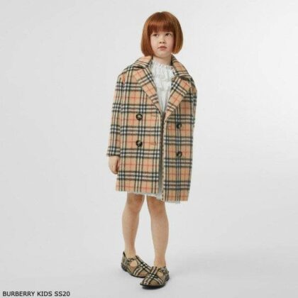 Burberry Kids Beige Vintage Check Alpaca Wool Pea Coat Spring 2020