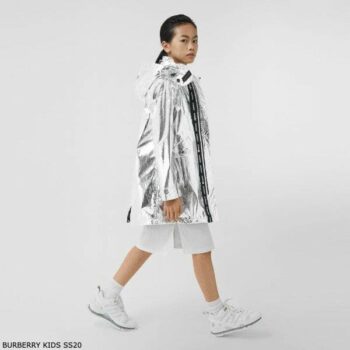 Burberry Kids Silver Metallic Nylon Hooded Parka Coat