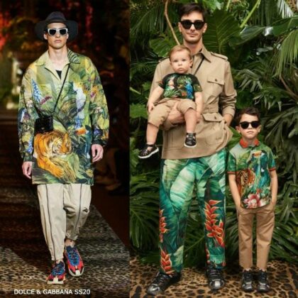 Dolce & Gabbana Boy Mini Me Green Jungle Polo Shirt Beige Pants