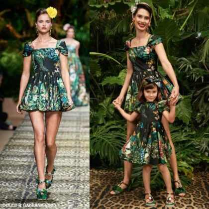 Dolce & Gabbana Girls Mini Me Black & Green Jungle Print Runway Dress