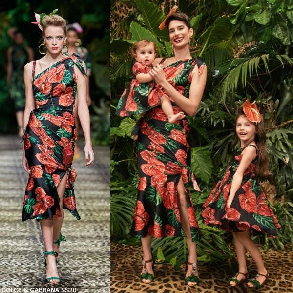 Dolce & Gabbana Girl Mini Me Black & Red Laceleaf Floral Print Dress