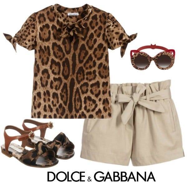 Dolce & Gabbana Girls Mini Me Brown Leopard Print T-Shirt Beige Shorts Spring 2020