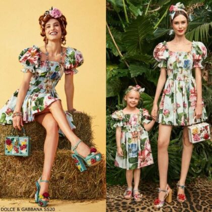 Dolce & Gabbana Girls Mini Me Green Cotton Floral Blooming Dress