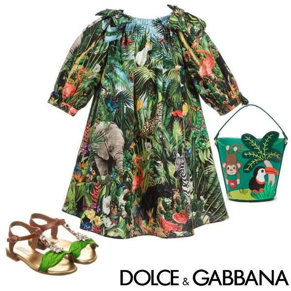 Dolce & Gabbana Girls Mini Me Green Cotton Jungle Dress