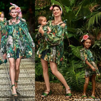 Dolce & Gabbana Girls Mini Me Green Cotton Jungle Runway Dress