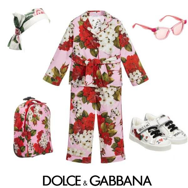 Dolce & Gabbana Girls Mini Me Pink Geranium Print Cotton Pant Suit Spring 2020