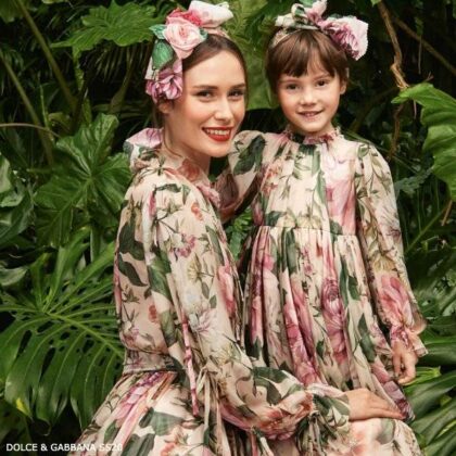 Dolce & Gabbana Girls Mini Me Pink Silk Blooming Print Chiffon Dress