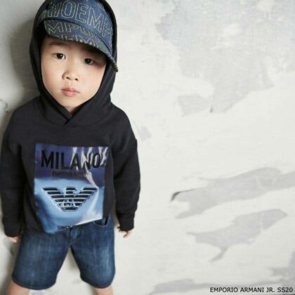 Emporio Armani Boys Mini Me Blue Milan Hooded Sweatshirt & Blue Denim Logo Shorts