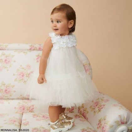 Monnalisa Baby Girl Ivory Floral Tulle Special Occasion Dress