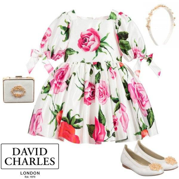 David Charles Ivory & Pink Rose Special Occasion Dress Spring 2020