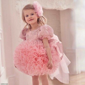 Junona Girls Pink Chiffon & Tulle Puff Ball Special Occasion Dress