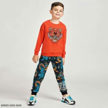 Kenzo Kids Boys Orange Tiger Sweatshirt Black Dragon Print Joggers