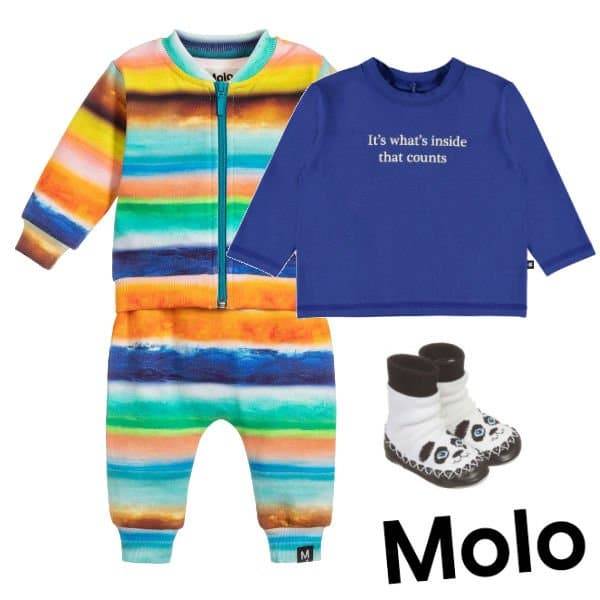 Molo Baby Boys Colourful Sunset Striped Tracksuit Blue It's what's inside that counts Shirt