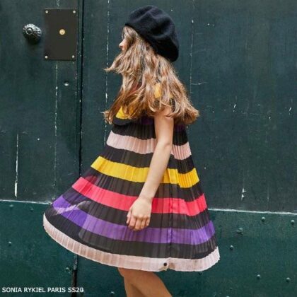 Sonia Rykiel Paris Girls Striped Chiffon Special Occasion Dress