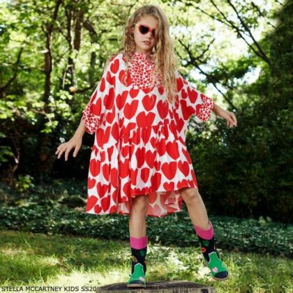 Stella McCartney Kids Girls White & Red Heart Kimono Dress