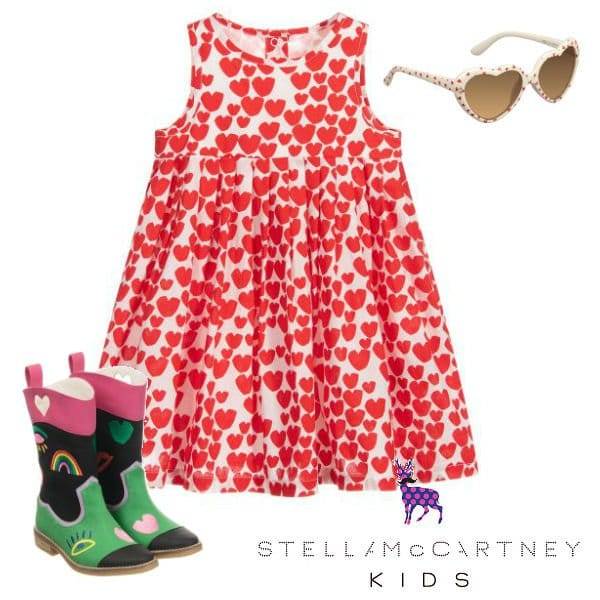 Stella McCartney Kids Girls White & Red Heart Kimono Dress Spring 2020