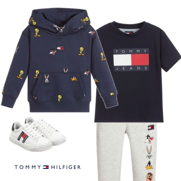 Tommy Hilfiger Boys Navy Blue Looney Tunes Hoodie Sweatshirt Sweatpants Spring 2020