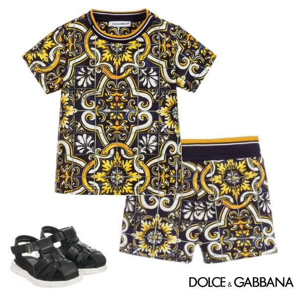 Dolce Gabbana Baby Boy Mini Me Blue Yellow Majolica T-shirt Shorts