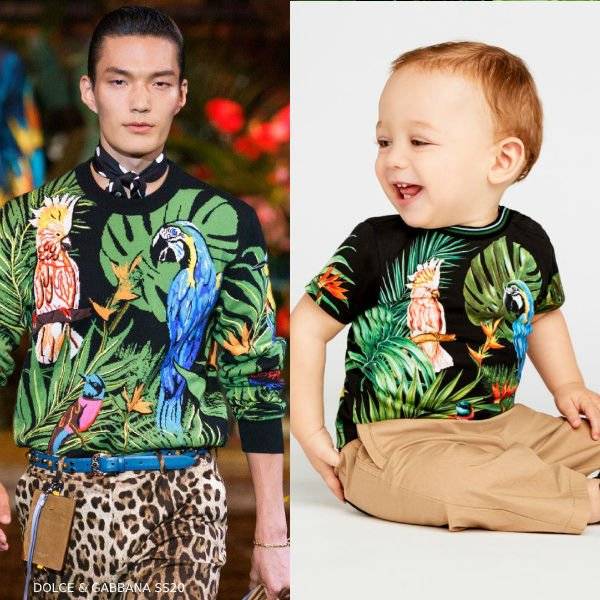 Dolce & Gabbana Baby Boys Mini Me Black Cotton Parrots T-Shirt Runway