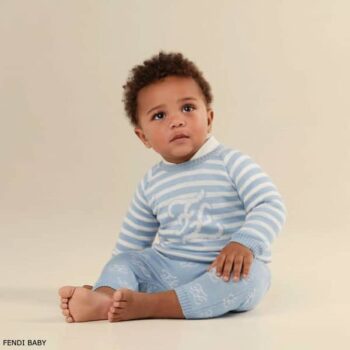Fendi Baby Boy Blue Stripe FF Logo Knit Sweater Pants