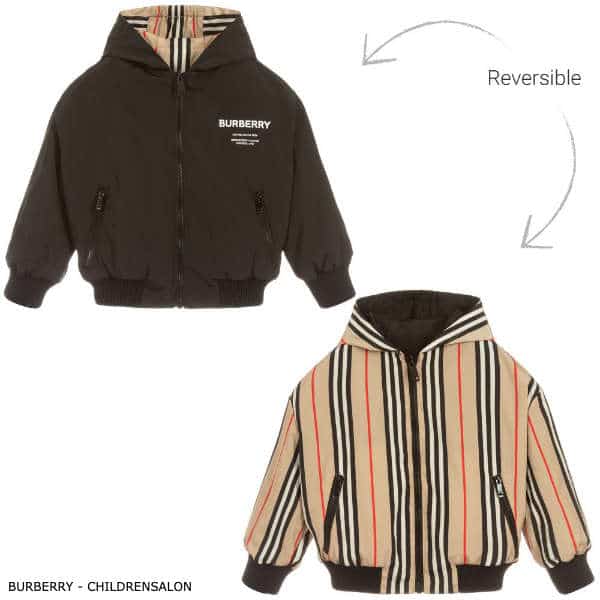 True - Burberry Baby Reversible Black & Beige Vintage Stripe Jacket