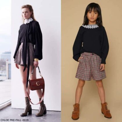 Chloe Girls Mini Me Black White Lace Collar Sweater Red Black Check Shorts