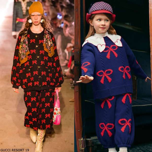Gucci Girls Mini Me Navy Blue & Red Bow Wool Knit Sweater & Pants