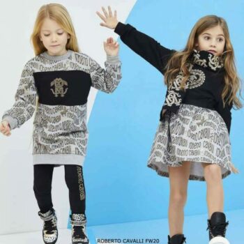 Roberto Cavalli Junior Girls Grey Gold & Black Logo Dress