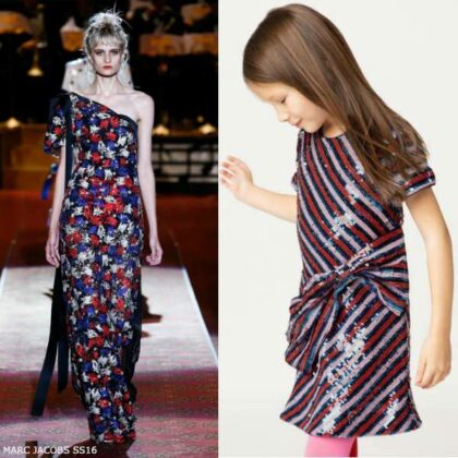 The Marc Jacobs Girls Mini Me Red Pink & Blue Striped Sequin Dress