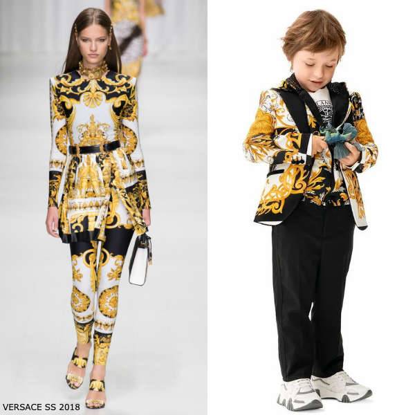 Young Versace Boys Mini Me Black & Gold Barocco Acanthus Print Blazer Jacket