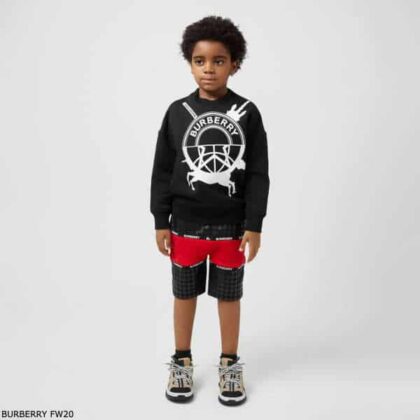 Burberry Boys Black Unicorn Sweatshirt & Black Houndstooth Check Red Stripe Shorts